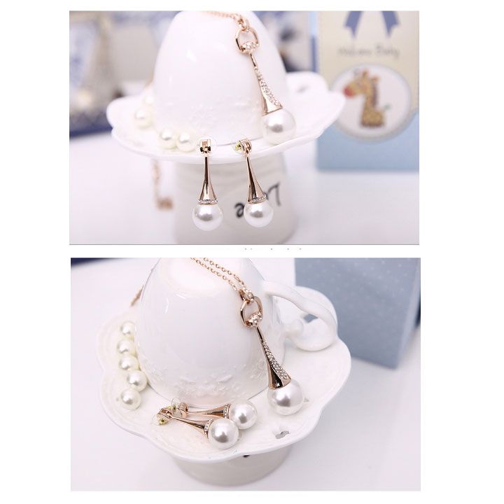Bộ vòng cổ bông tai hạt trai