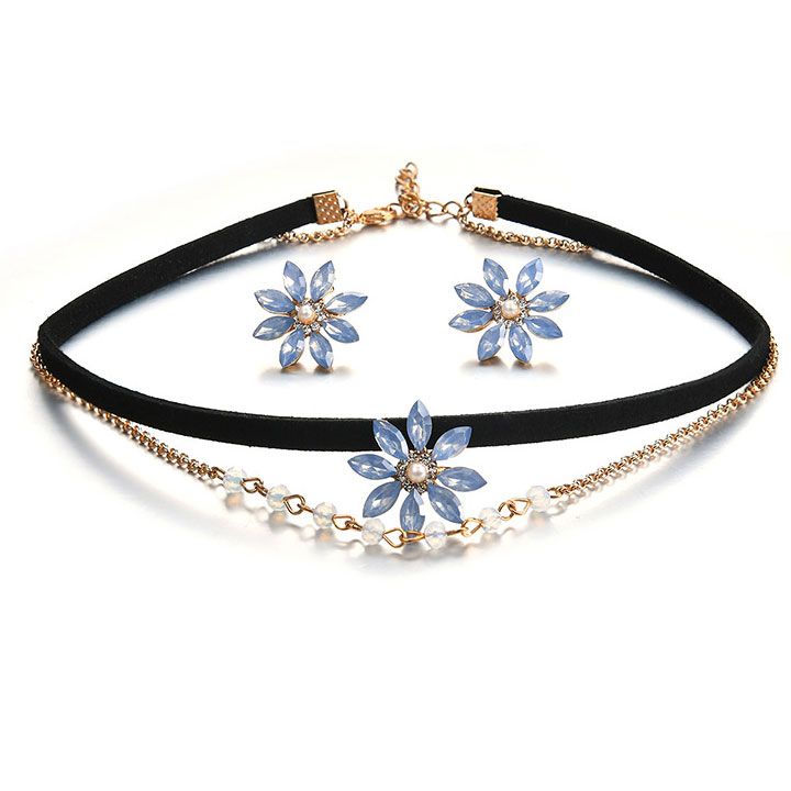 Bộ vòng cổ bông tai choker pha lê