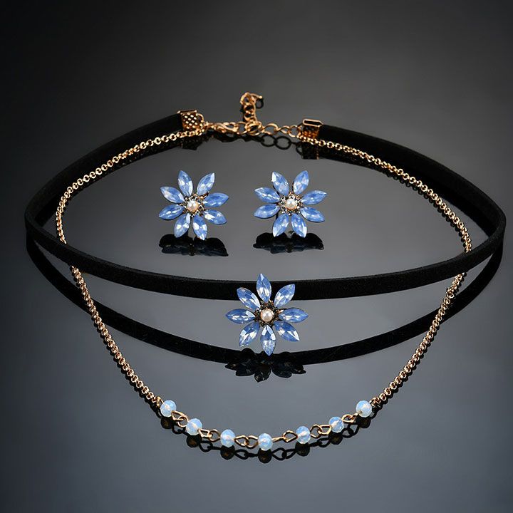 Bộ vòng cổ bông tai choker pha lê
