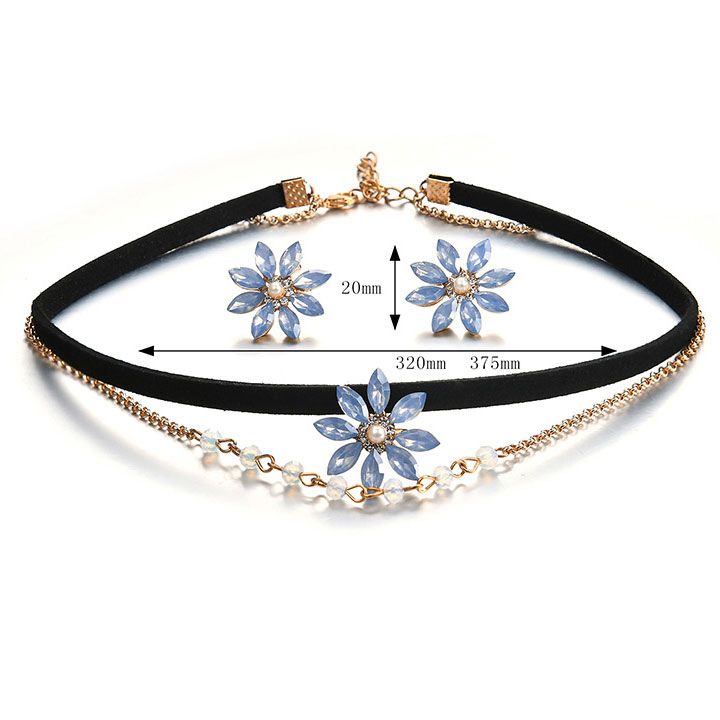 Bộ vòng cổ bông tai choker pha lê