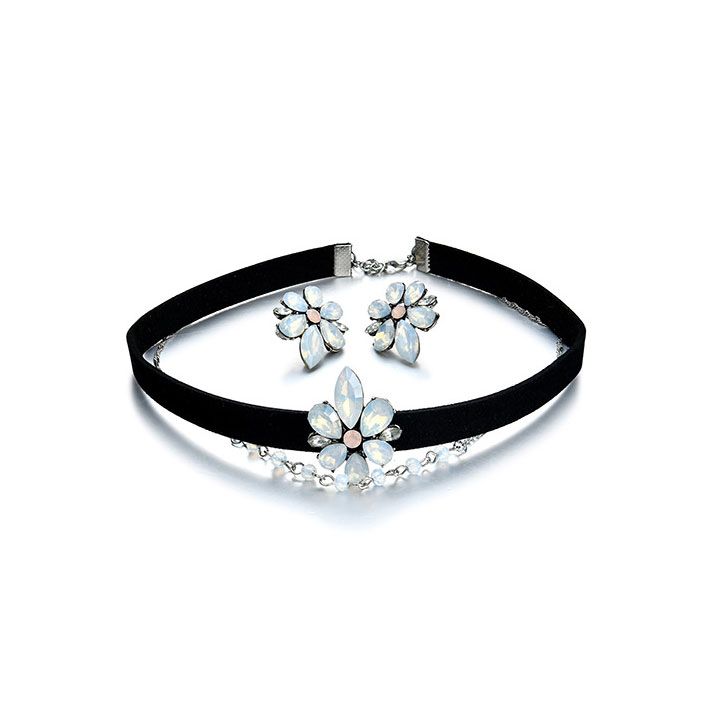 Bộ vòng cổ choker hoa pha lê