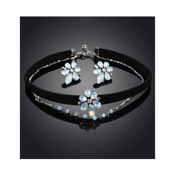Bộ vòng cổ choker hoa pha lê