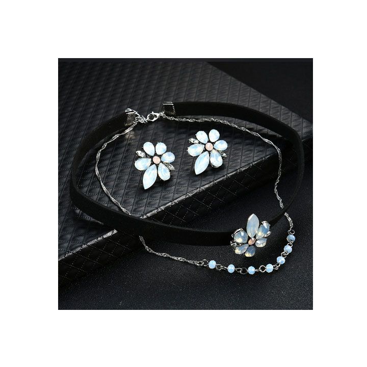 Bộ vòng cổ choker hoa pha lê
