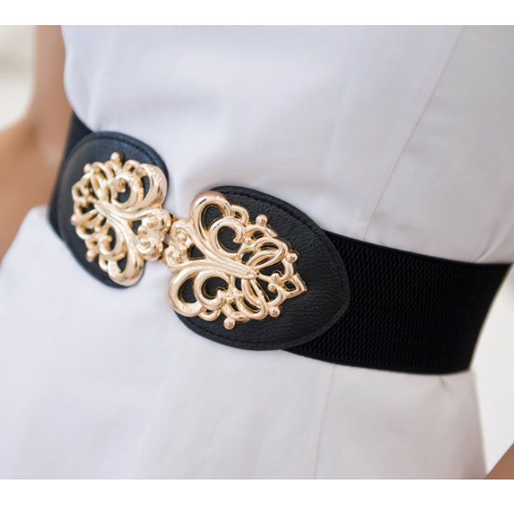 Thắt lưng khóa họa tiết vàng bản 6cm