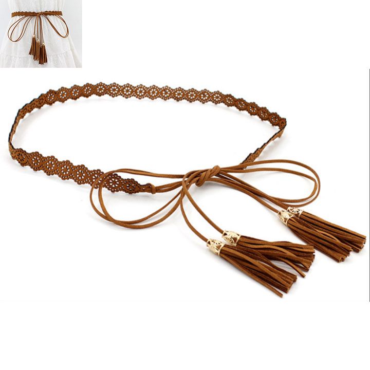 Madam Dzi Thắt lưng cut out tua rua nâu