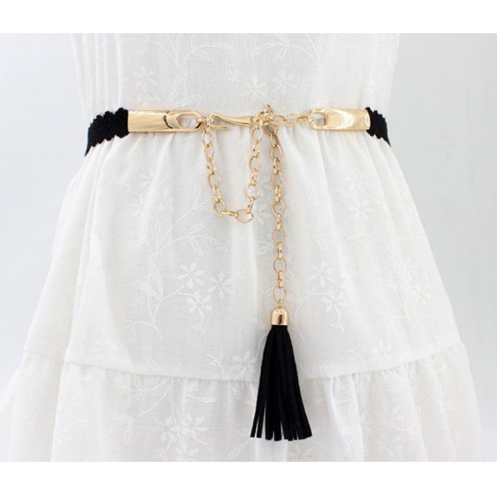 Madam Dzi Thắt lưng cut out tua rua đen