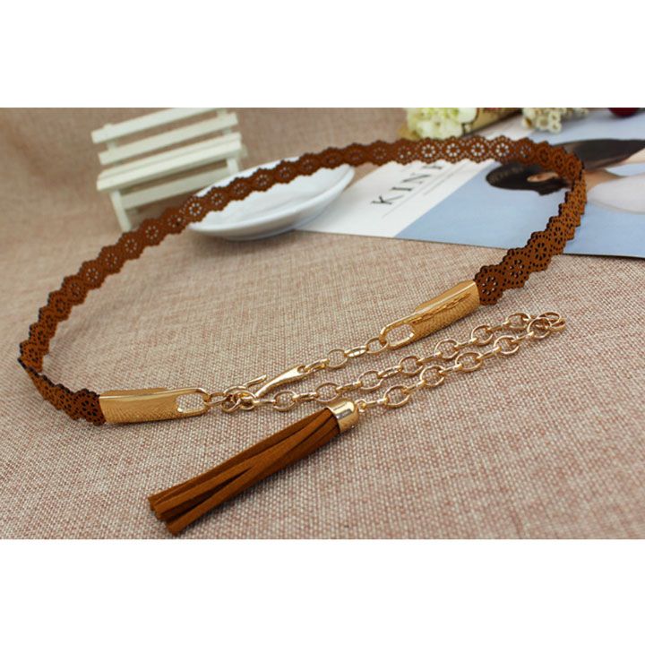 Madam Dzi Thắt lưng cut out tua rua nâu