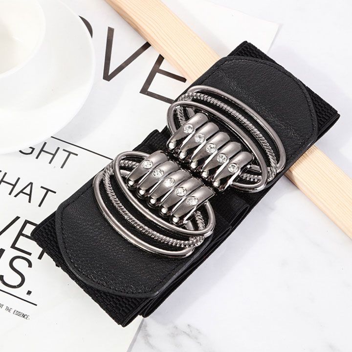 Thắt lưng thun bản to khóa vòng đen