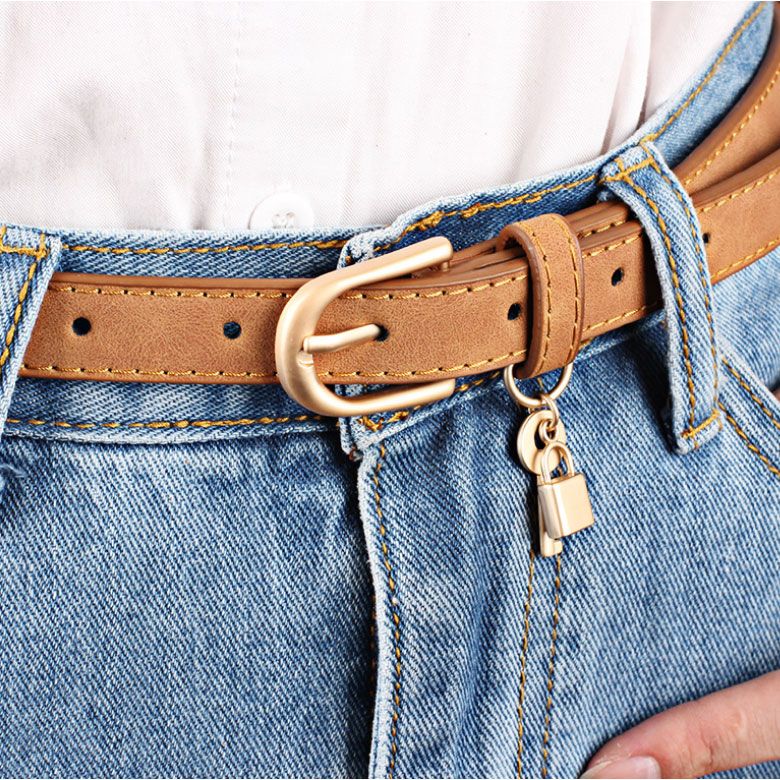 Thắt lưng da lộn đính ổ khóa cách điệu
