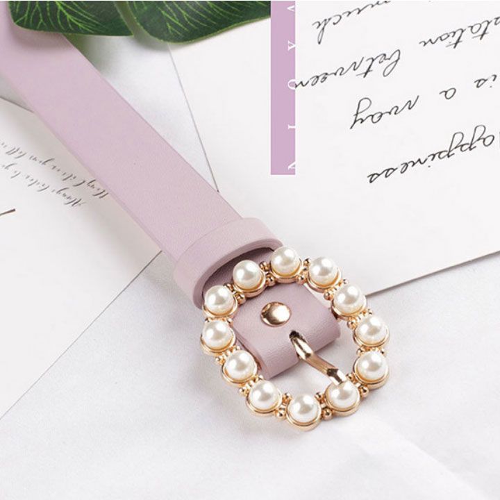 Thắt lưng da khóa hạt châu đen