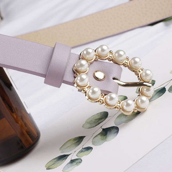 Thắt lưng da khóa hạt châu đen