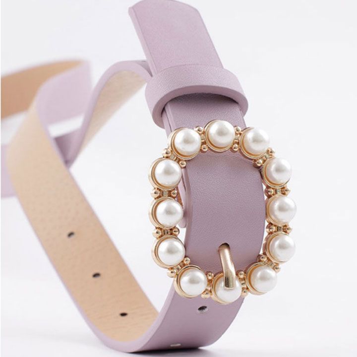 Thắt lưng da khóa hạt châu nâu