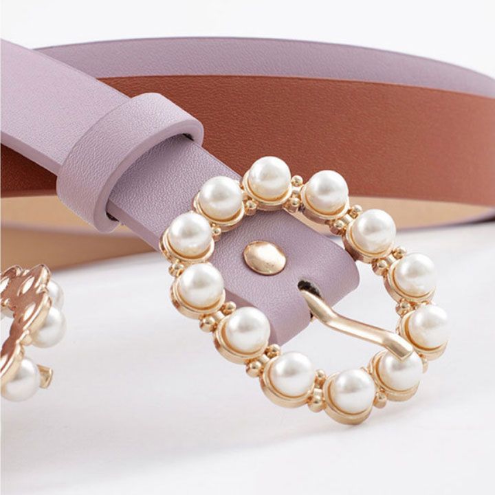 Thắt lưng da khóa hạt châu nâu