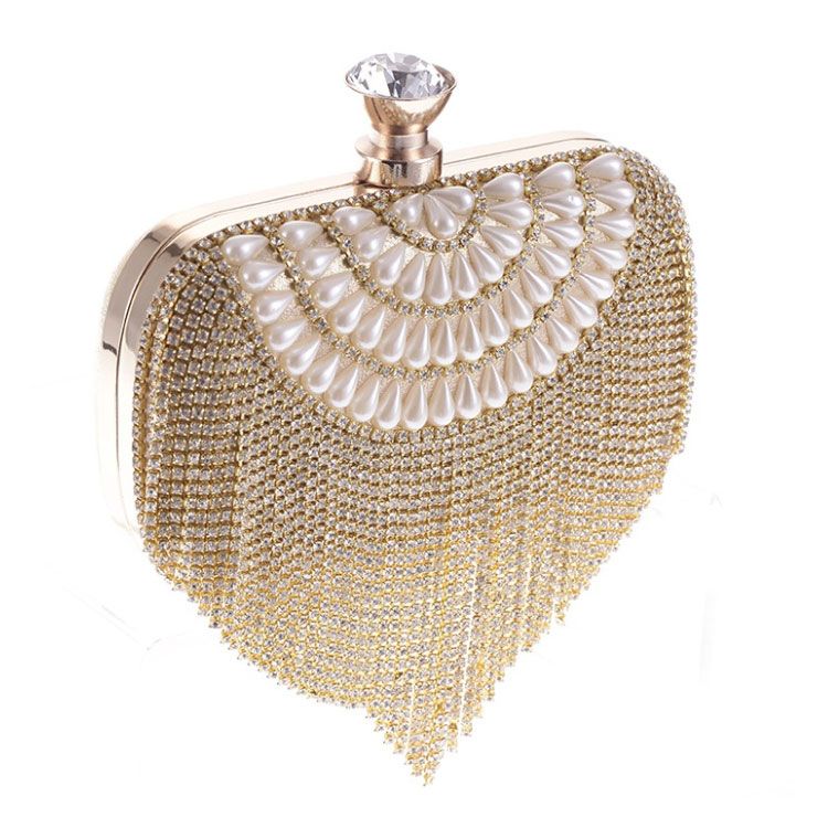 Clutch cầm tay đi tiệc tua rua hạt châu vàng