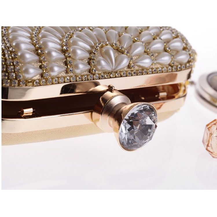 Clutch cầm tay đi tiệc tua rua hạt châu bạc