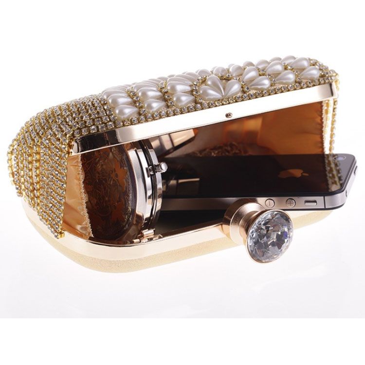 Clutch cầm tay đi tiệc tua rua hạt châu bạc