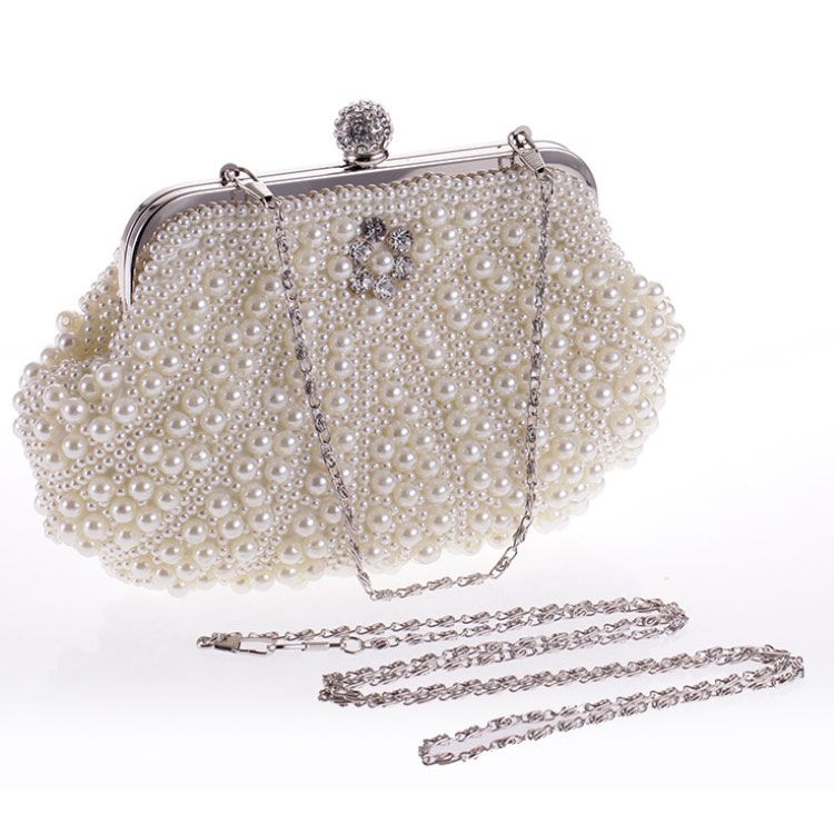 Clutch cầm tay dự tiệc hình vỏ xò hạt châu