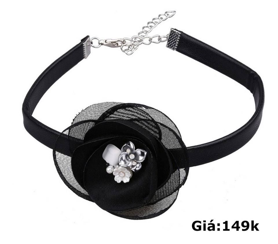 Vòng Cổ Hoa Vải Đen
