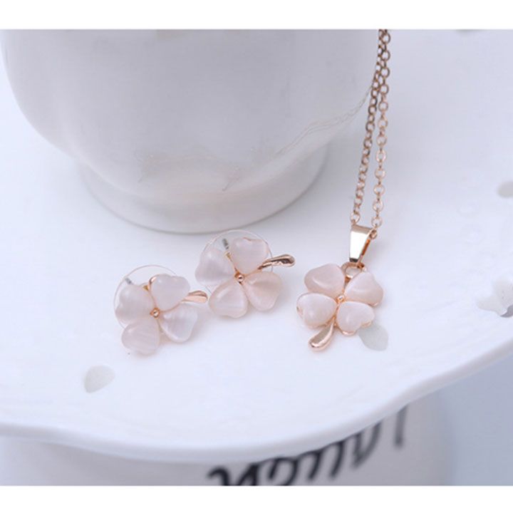Bộ vòng cổ bông tai cỏ 4 lá