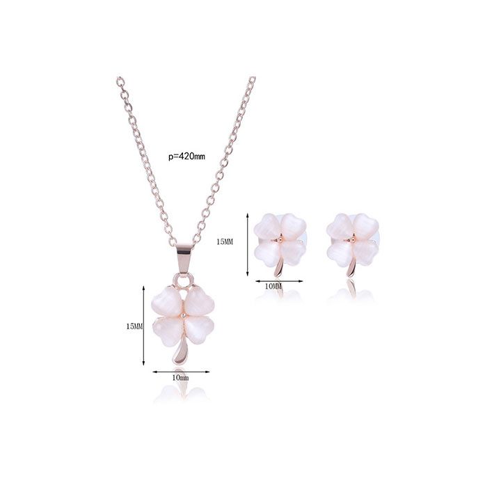 Bộ vòng cổ bông tai cỏ 4 lá