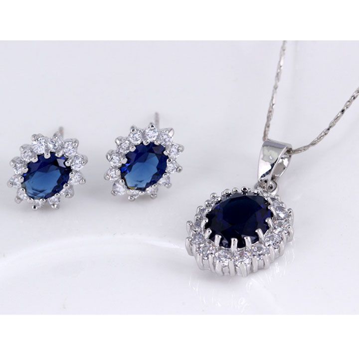 Bộ vòng cổ bông tai đá xanh