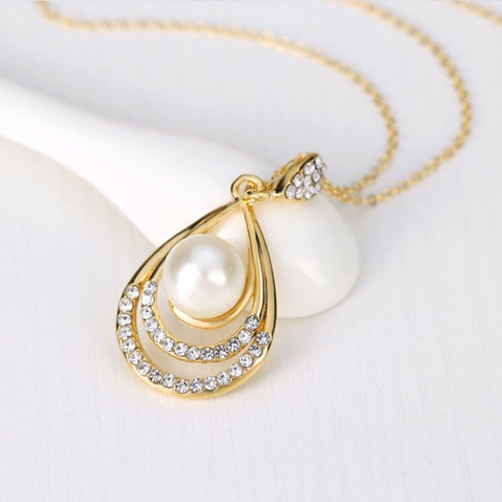 Bộ vòng cổ bông tai hạt châu giọt nước