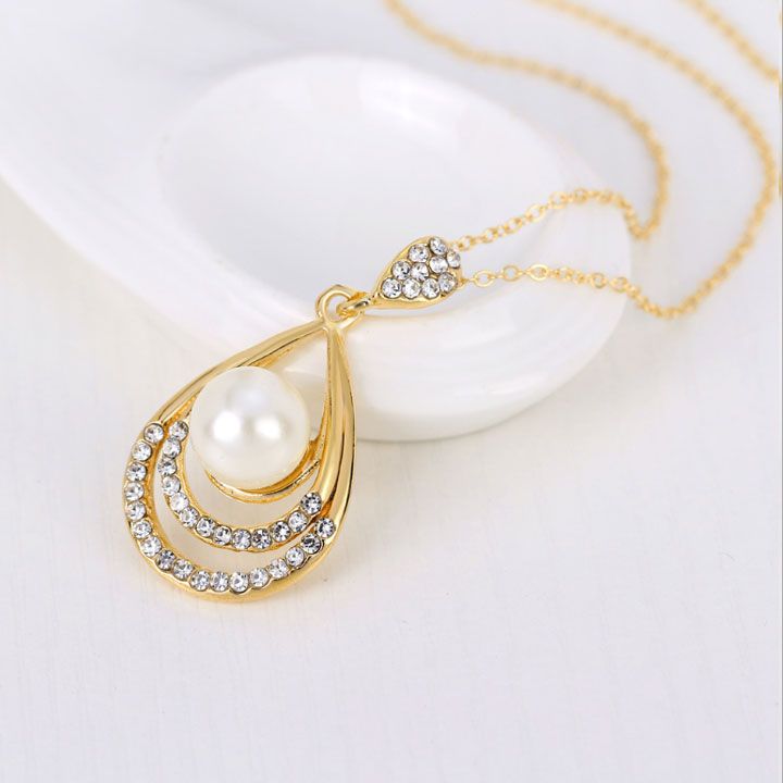 Bộ vòng cổ bông tai hạt châu giọt nước