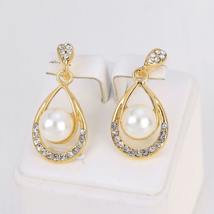 Bộ vòng cổ bông tai hạt châu giọt nước