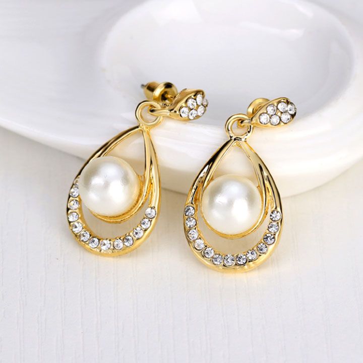 Bộ vòng cổ bông tai hạt châu giọt nước