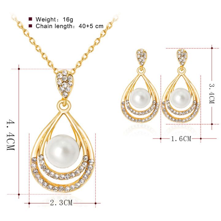 Bộ vòng cổ bông tai hạt châu giọt nước