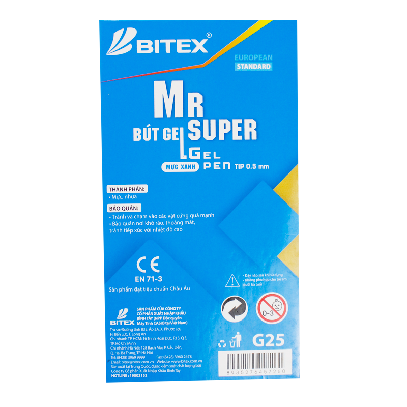 Bút gel Mr Supper mực xanh G25 (12 cây/hộp)