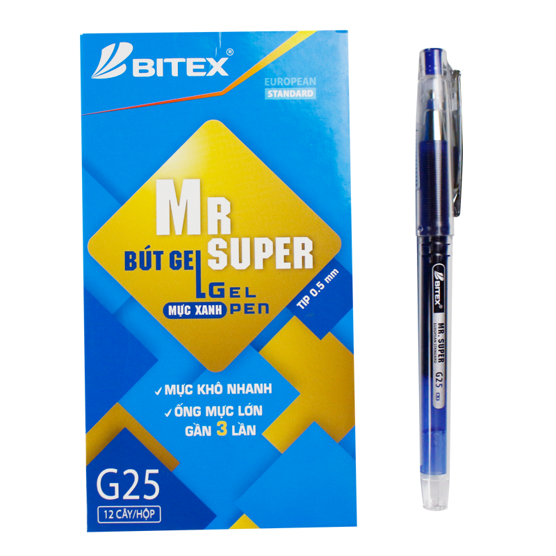 Bút gel Mr Supper mực xanh G25 (12 cây/hộp)