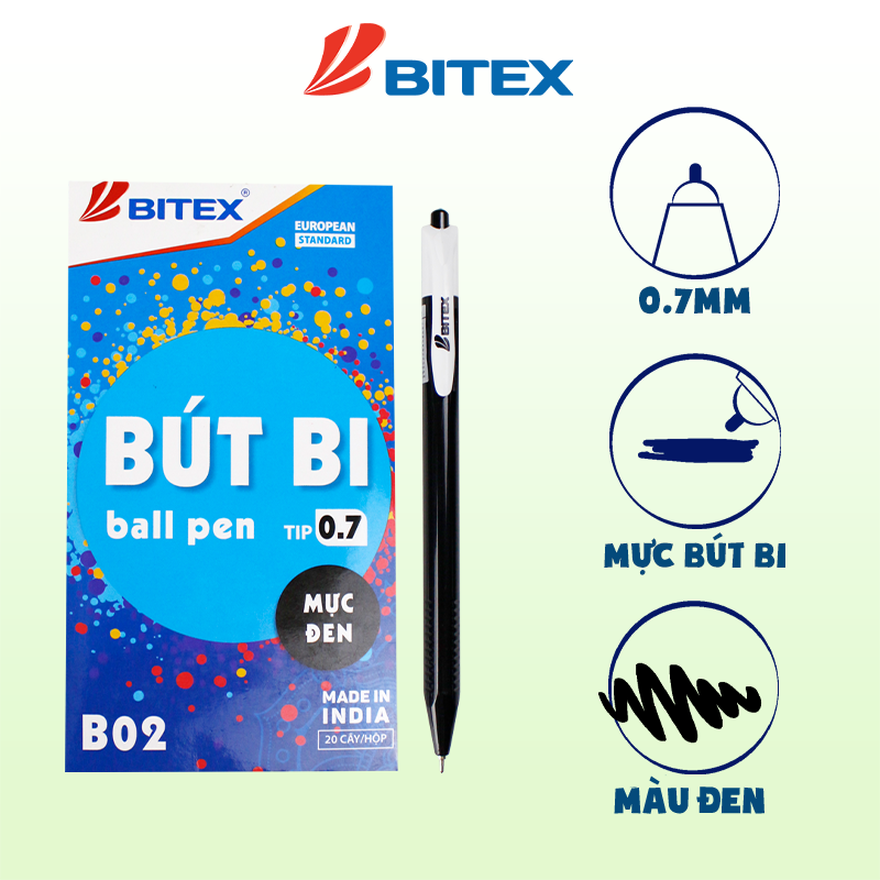 Bút bi mực xanh / đỏ / đen (0.7mm) B02 (20 cây/hộp)