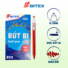 Bút bi mực xanh / đỏ / đen (0.7mm) B02 (20 cây/hộp)