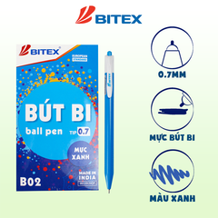 Bút bi mực xanh / đỏ / đen (0.7mm) B02 (20 cây/hộp)