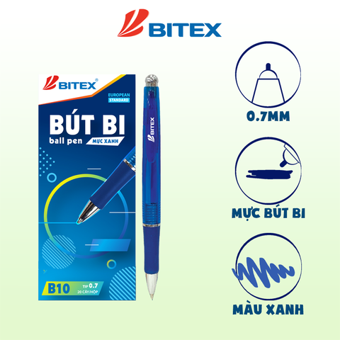 Bút bi mực xanh (0.7mm) B10 (20 cây/hộp)