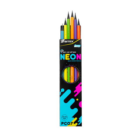 Bút chì đen 2B Neon (hộp giấy) PC07 (12 cây/hộp)