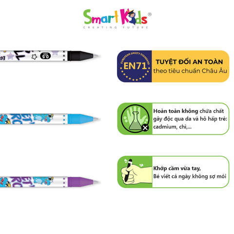 Bút gel xóa được Smartkids Dino EG02 ngòi 0.5mm (mực tím - đen - xanh)