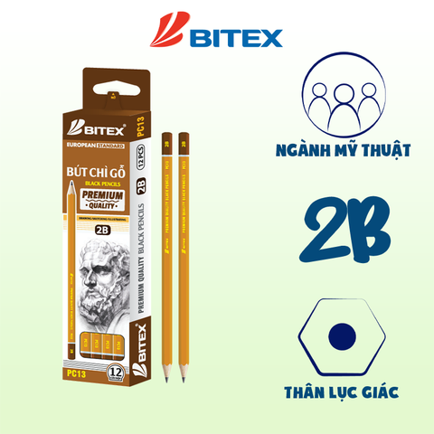 1 Hộp Bút chì mỹ thuật 2B Premium nhúng đầu PC13 (12 cây/hộp)