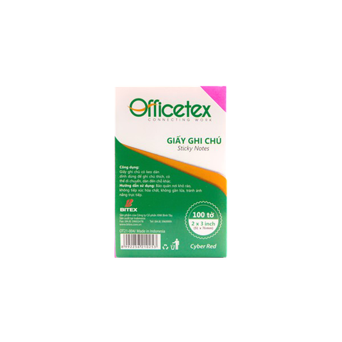 Giấy ghi chú Officetex 3 x 2 màu đỏ dạ quang