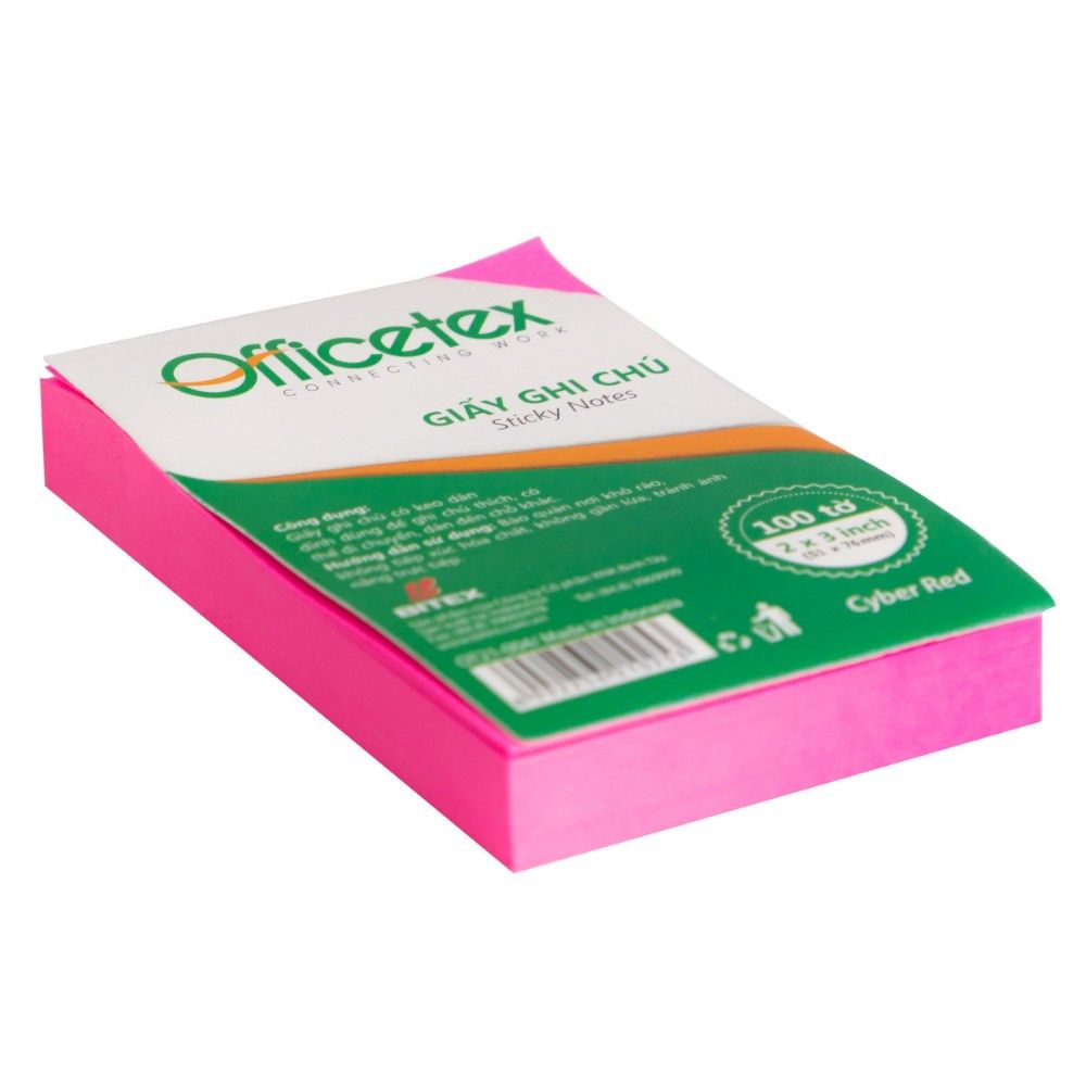 Giấy ghi chú Officetex 3 x 2 màu đỏ dạ quang