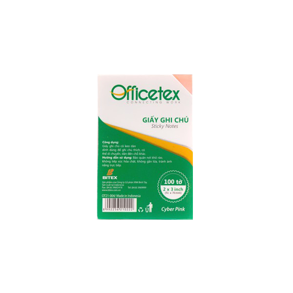 Giấy ghi chú Officetex 3 x 2 cyber màu hồng dạ quang