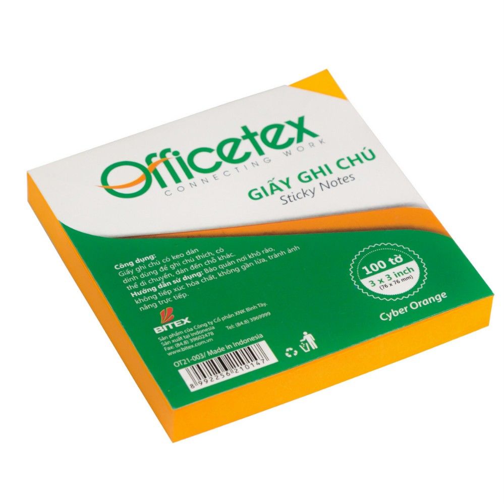 Giấy ghi chú Officetex 3 x 3 màu cam dạ quang