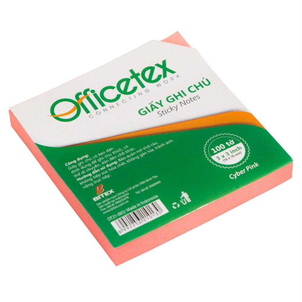 Giấy ghi chú Officetex 3 x 3 cyber màu hồng dạ quang