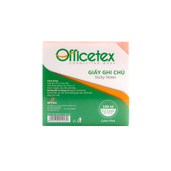 Giấy ghi chú Officetex 3 x 3 cyber màu hồng dạ quang