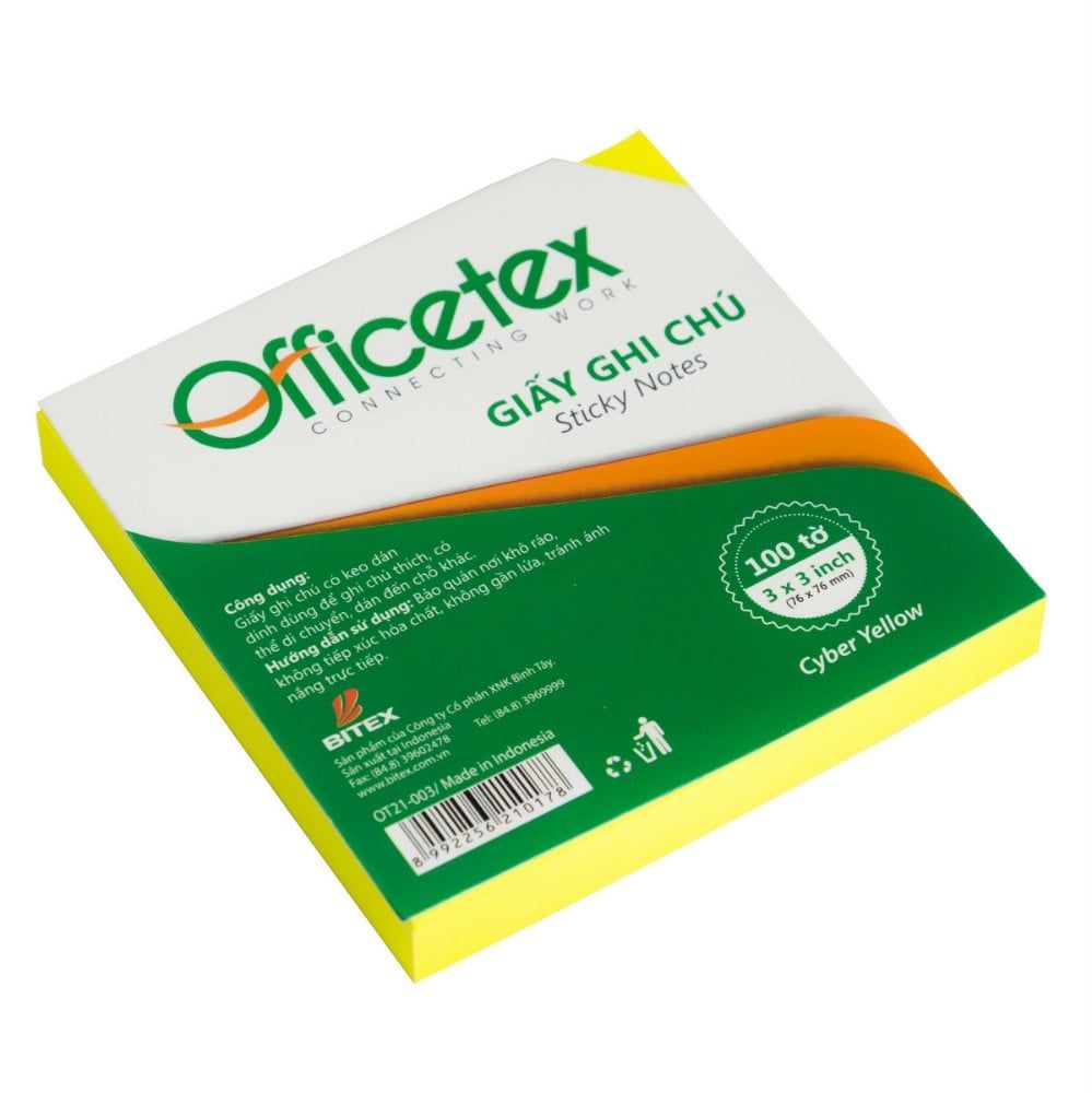 Giấy ghi chú Officetex 3 x 3 cyber màu vàng dạ quang