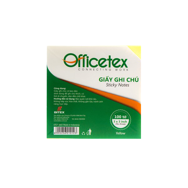 Giấy ghi chú Officetex 3 x 3 màu vàng
