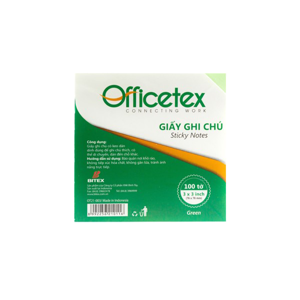 Giấy ghi chú Officetex 3 x 3 màu xanh lá