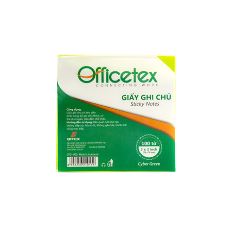 Giấy ghi chú Officetex 3 x 3 cyber màu xanh lá dạ quang