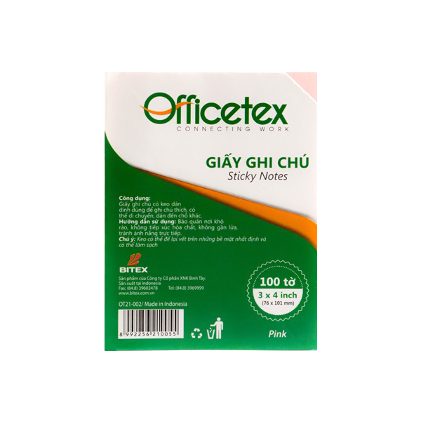 Giấy ghi chú Officetex 3 x 4 màu hồng